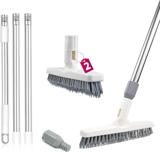ITTAHO 2 Pack Grout Cleaning Brush with Long Handle, Swivel V-Shape Grout Scrub Brush, Extendable Handle for Tile Floors, Bathroom, Shower, Corner