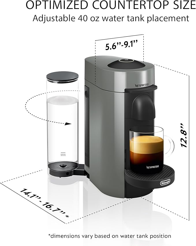 Nespresso Vertuo Plus Coffee and Espresso Maker by De'Longhi, Grey