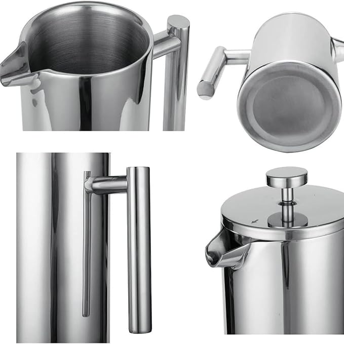 French Press Coffee Maker,Stainless Steel Double Wall Insulated Coffee Press 34 oz,4-8 Cups, Portable Hot Cold Brew Teapot Cafetera for Coffee Bar Accessories Kitchen Camping (White,34oz)