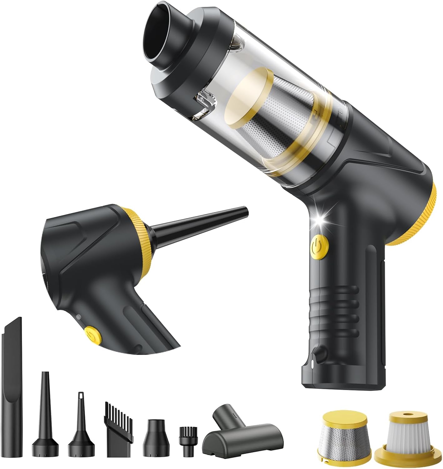 Cordless Handheld Vacuum & Air Duster - 12000Pa Strong Suction, 2 Speeds, Brushless Motor, LED Light, Multi-Nozzles 4-in-1 - Portable for Car, Home, Outdoor, Pet Hair