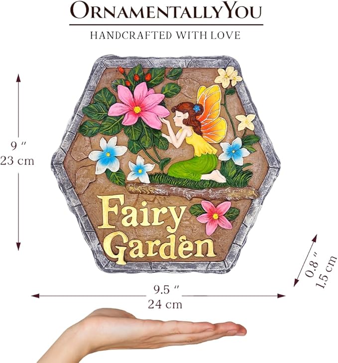 Elegant Resin Stepping Stone, Outdoor Garden Pathway Decoration (Fairy Kisses and Flowers Garden Stepping Stone, 9.5" Outdoor Decoration Statue)