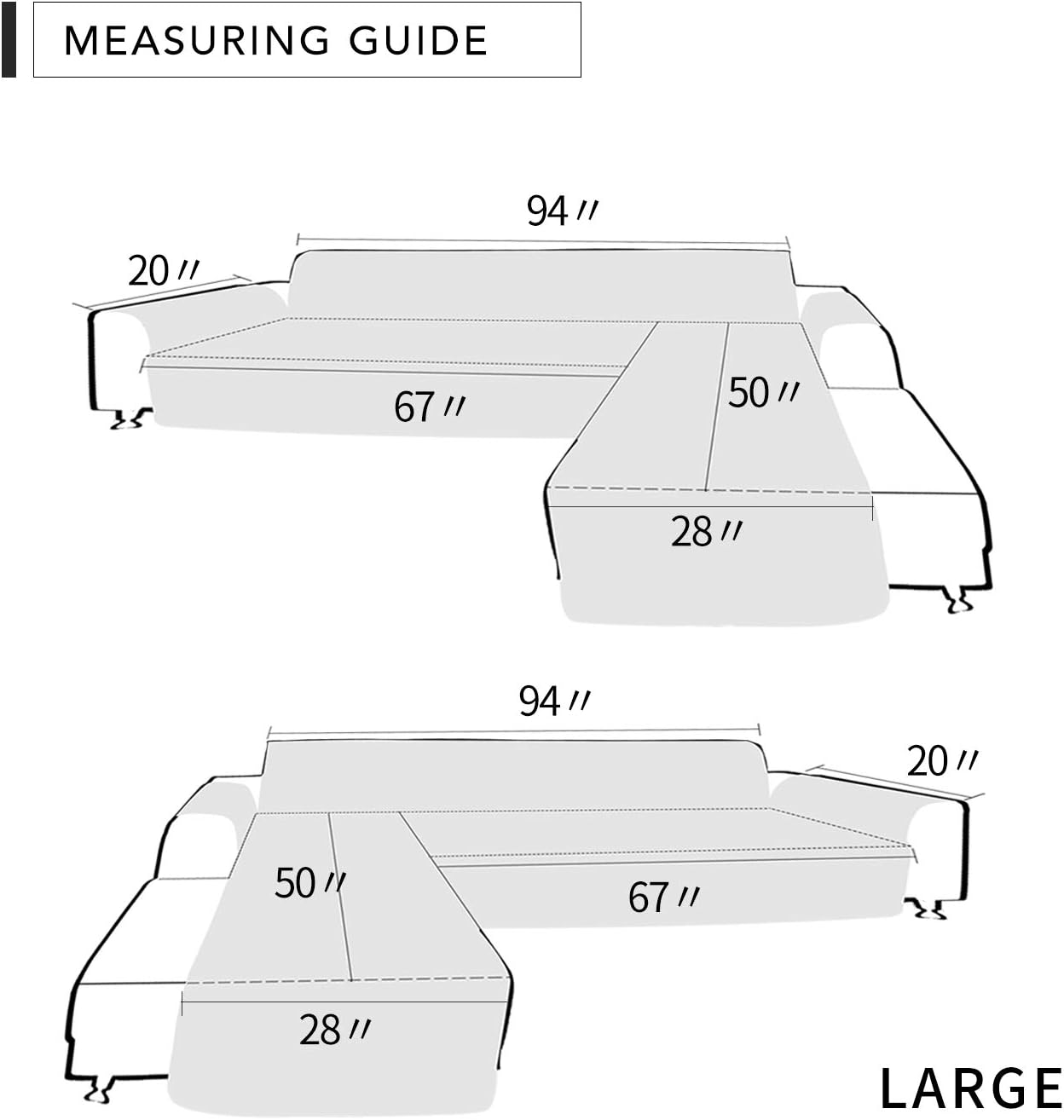 Easy-Going Sofa Slipcover L Shape Sofa Cover Sectional Couch Cover Furniture Protector Mat for Pets Dog Cat (Large,Light Gray/Light Gray)