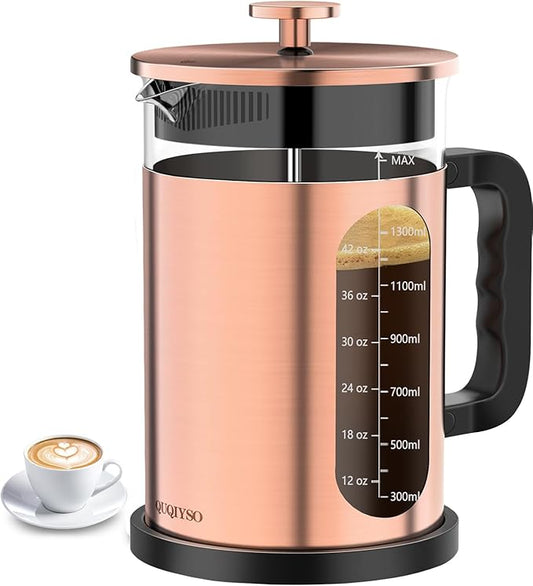 QUQIYSO French Press Coffee Maker 51oz 304 Stainless Steel French Press with 4 Filter, Borosilicate Glass Coffee Press
