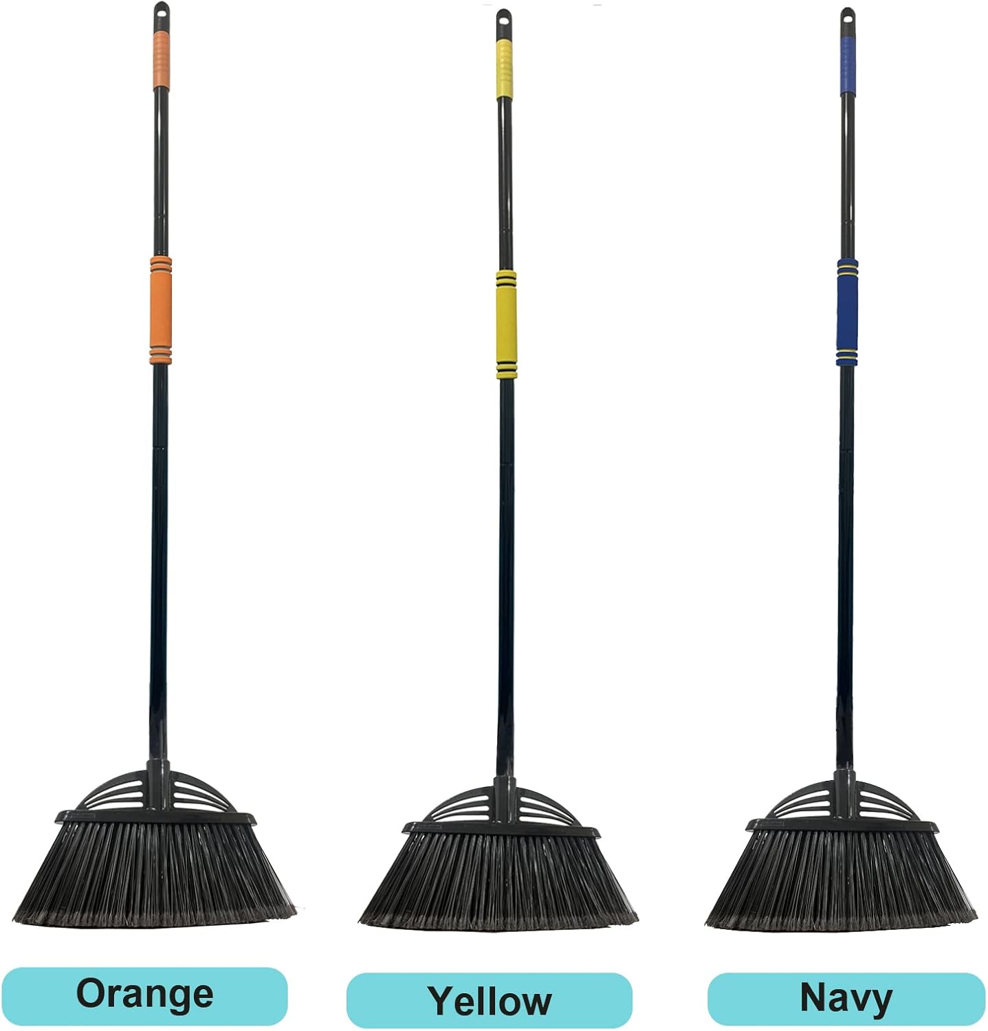 Four-Section Rod Long-Handled Broom,Heavy-Duty Broom, Angle Broom for Outdoor/Indoor（Black+Yellow）