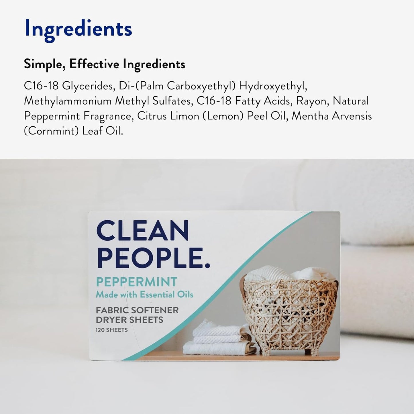 The Clean People Fabric Softener Sheets - Dryer Sheets - Softens & Removes Static - Vegan Laundry Softener With Essential Oils - Peppermint 360 Pack