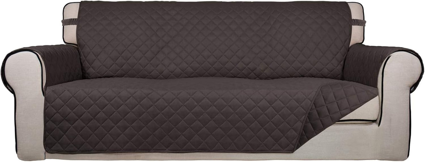 PureFit Reversible Quilted Sofa Cover, Water Resistant Slipcover Furniture Protector, Washable Couch Cover with Non Slip Foam and Elastic Straps for Kids, Pets (X Large, Chocolate/Chocolate)