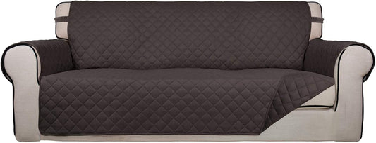 PureFit Reversible Quilted Sofa Cover, Water Resistant Slipcover Furniture Protector, Washable Couch Cover with Non Slip Foam and Elastic Straps for Kids, Pets (X Large, Chocolate/Chocolate)
