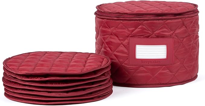 Covermates Keepsakes - Dish Storage - Padded Protection - ID Window - Stain Resistant - Machine Washable - China Storage, Red