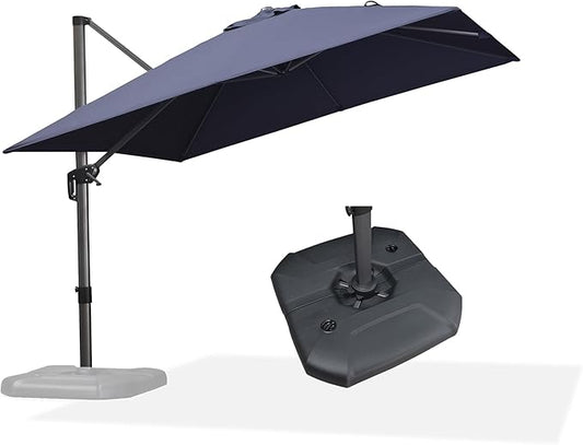 PURPLE LEAF Patio Umbrella with Base 10 Feet Outdoor Cantilever Square Umbrella Aluminum Offset Umbrella with 360-degree Rotation for Garden Deck Pool Patio, Navy Blue