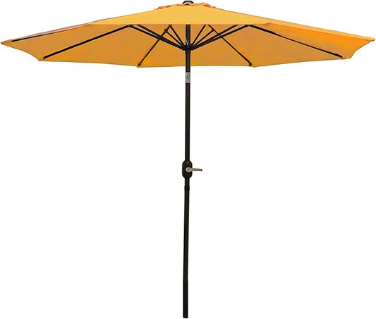 Sunnydaze Outdoor Patio Umbrella - Polyester Table Market Umbrella with Push-Button Tilt and Crank - 8 Sturdy Ribs - Gold - 9ft