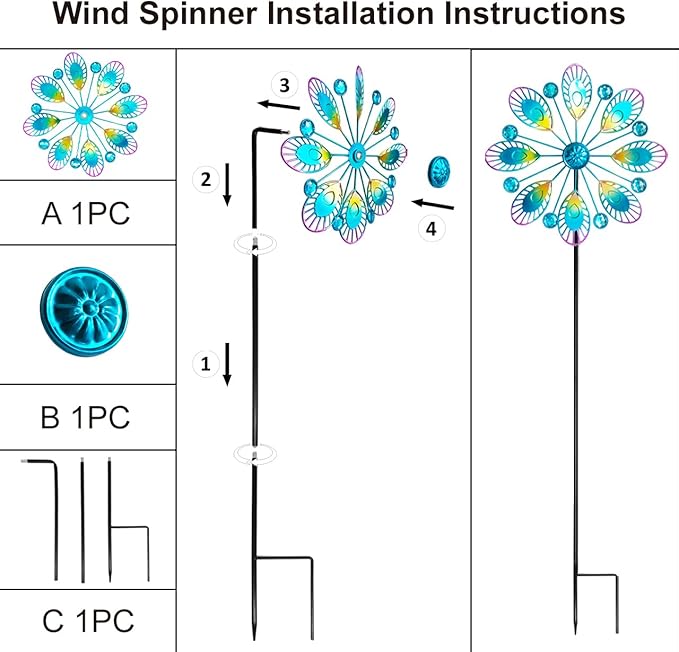 Metal Peacock Wind Spinner for Outdoor Garden Decor - 36 Inch Height Feather Wind Catcher with Stake, Lawn & Patio Art, Weather-Resistant Yar