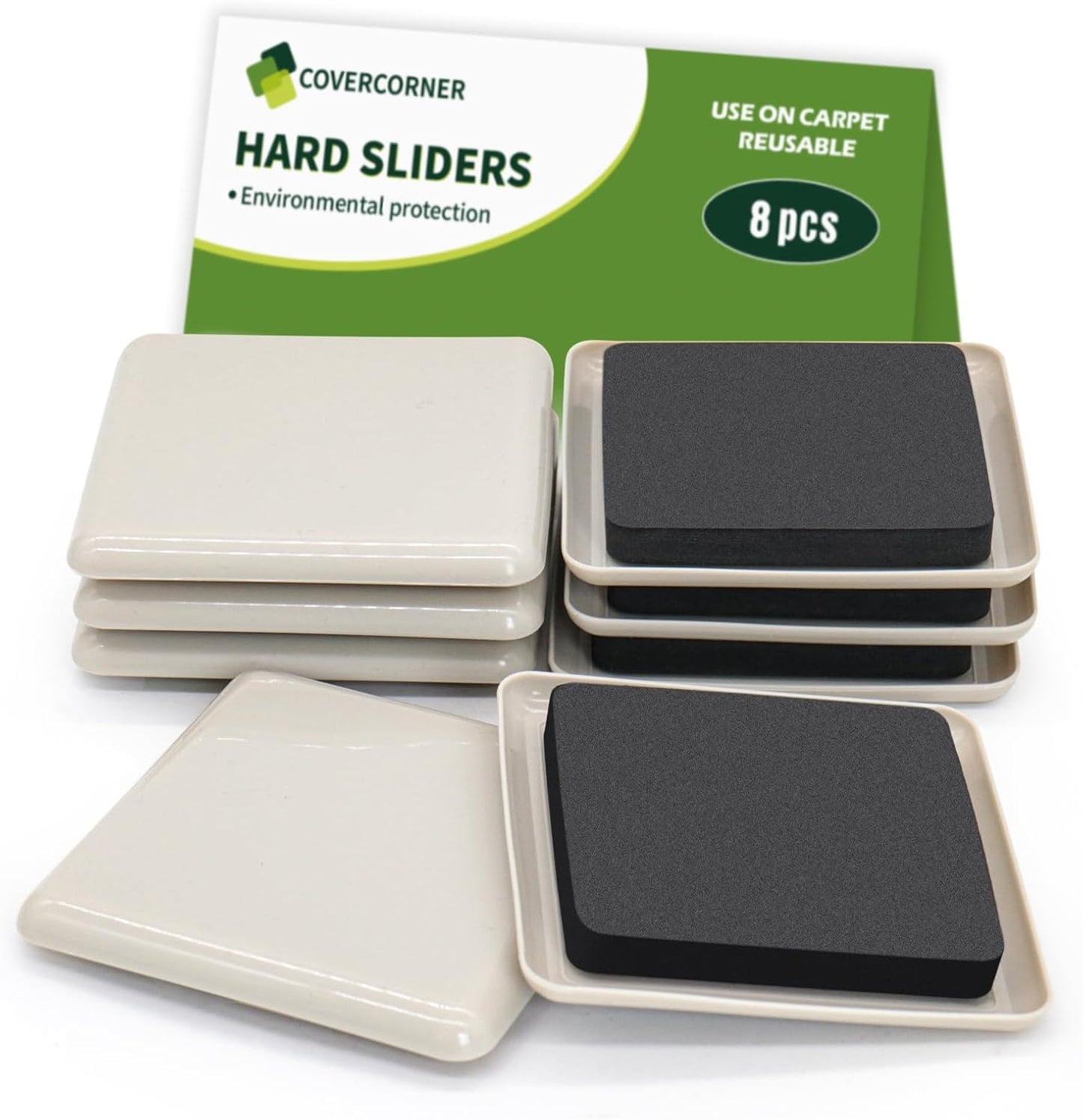Furniture Sliders for Carpet 8 PCS - 3 1/2 inch Furniture Moving Slider Chair Legs Floors Protectors Square Furniture Movers Sliders – Move Your Furniture Easy & Safely(for Carpet)