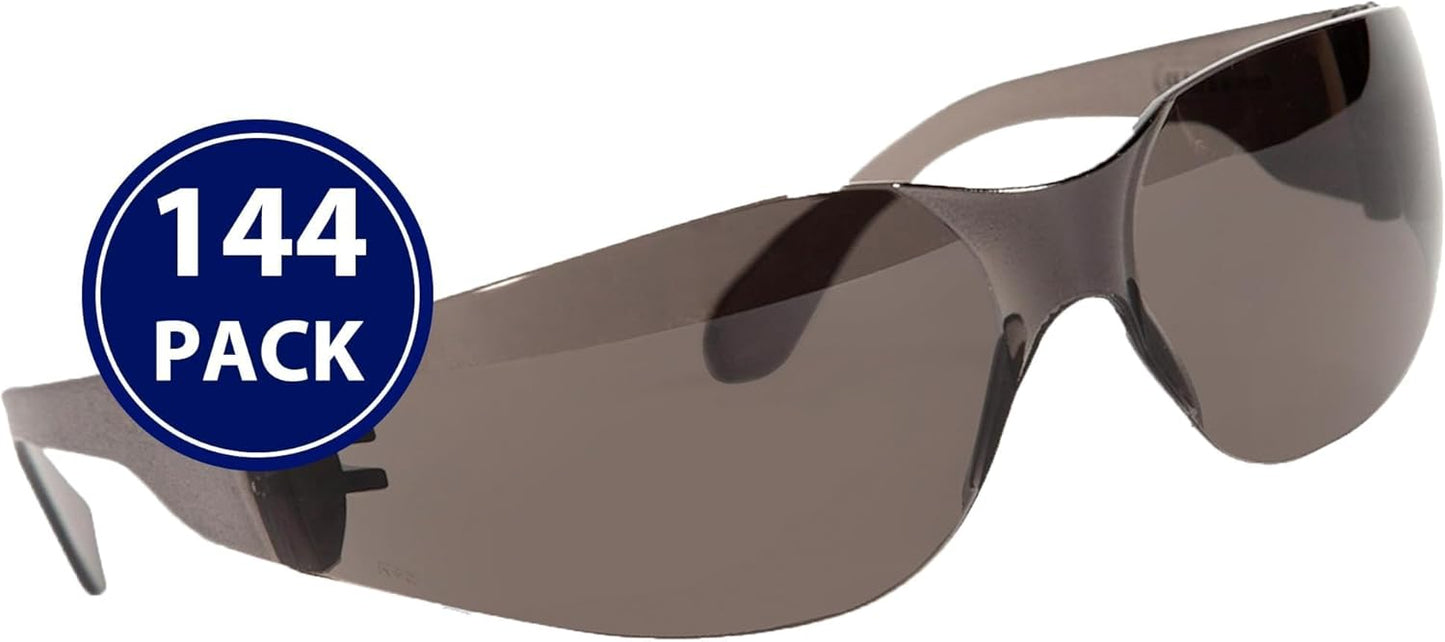 Quest Protective Apparel Safety Glasses for Men and Women - Anti Fog Safety Goggles for Shooting, Lab, or Construction – Polycarbonate Eye Protection [Smoke & Pack of 144 Pairs]