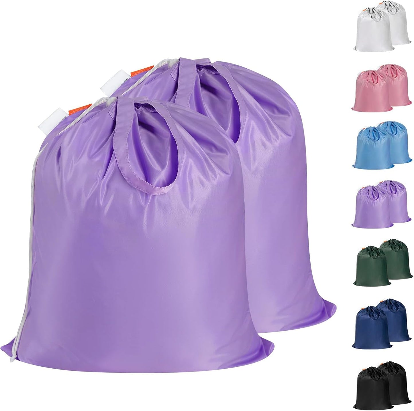 Polecasa Small Heavy Duty Laundry Bag with 130gsm Tear Resistant Fabric and Handles, Easy to Carry Durable Dirty Clothes Drawstring Bag, Perfect for College Dorm, Travel, 2 Pack 21”x24”,Purple