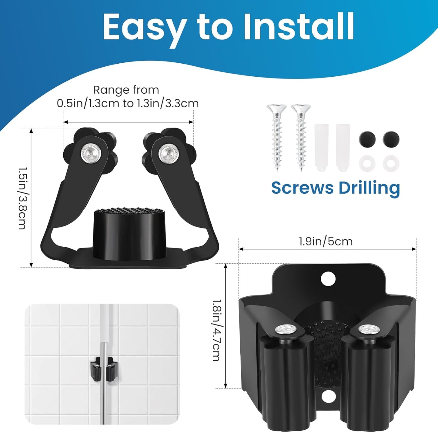 Broom Holder Wall Mount, 12PCS Broom Hanger Wall Mount, Stainless Steel Heavy Duty Mop Holder Broom Mop Hanger Wall with Screws, Garden Outdoor Tool Organizer Rack Broom Hanger (Black)