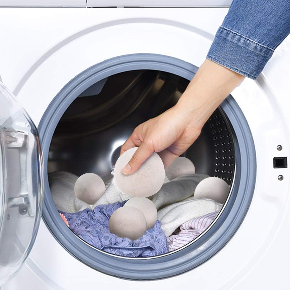 Raffaelo Wool Ball, Wool Dryer Balls XL Premium Reusable Natural Fabric Softener Pet Fur Hair Remover - Set of 6PCS (White)