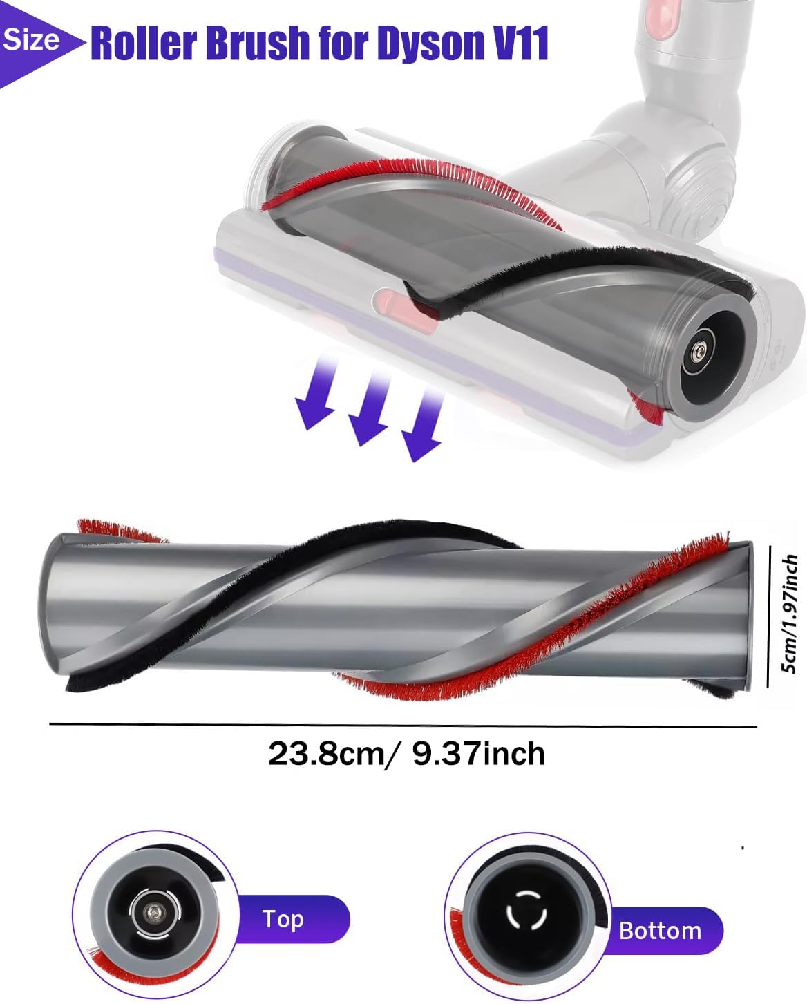 V11 Roller Brush Replacement Parts Compatible with Dyson V11 Animal, Absolute Cordless Vacuum Attachments, V11 Brush Cleaner Head Accessories. Part No. 970135-01, 970100-05