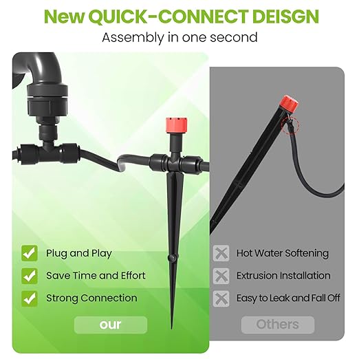 MIXC Drip Irrigation System, 50 FT Quick Connector Garden Watering System, Automatic Sprinkler Kit for Lawn Raised Bed Outdoor Plants Greenhouse with 1/4'' Tubing, Drip Emitters, Misting Nozzles