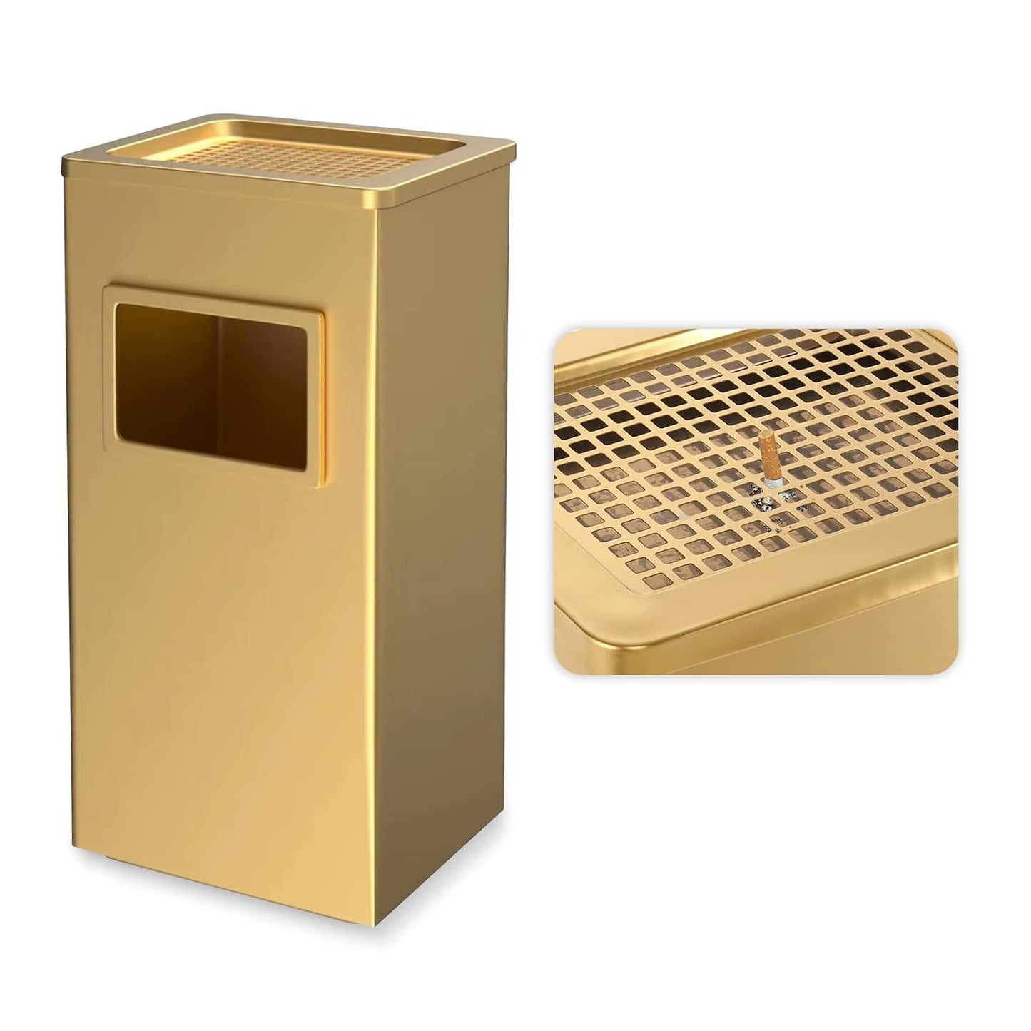 BEAMNOVA Trash Can Indoor Outdoor Black Stainless Steel Commercial Garbage Can Industrial Garbage Enclosure Inside Cabinet with Lid Waste Container, Gold Color, 12.2 * 9.8 * 24 in