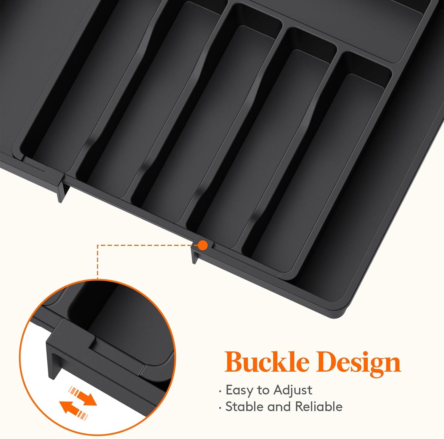 Lifewit Silverware Drawer Organizer and Utensil Organizer Set, Expandable Cooking Cutlery Tray for Kitchen, Adjustable Plastic Flatware Holder Storage Divider for Spoons Forks Knives, Large, Black