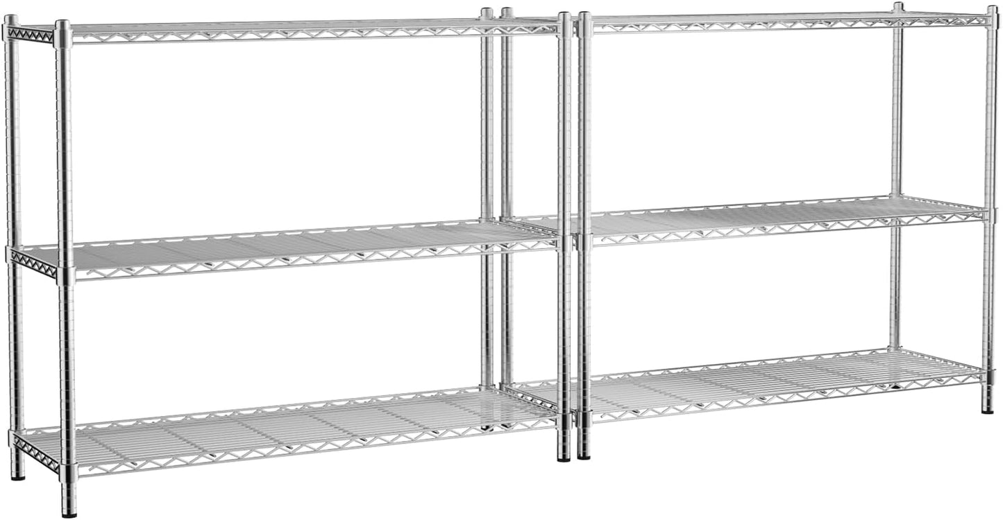 Storage Shelves, 2 PCS 48" L x 20" W x 47" H Heavy Duty Garage Wire Shelving Unit Loads 1200LBS, 3-Tier Adjustable Metal Industrial Utility Shelf Rack for Kitchen, Laundry Room, Basement
