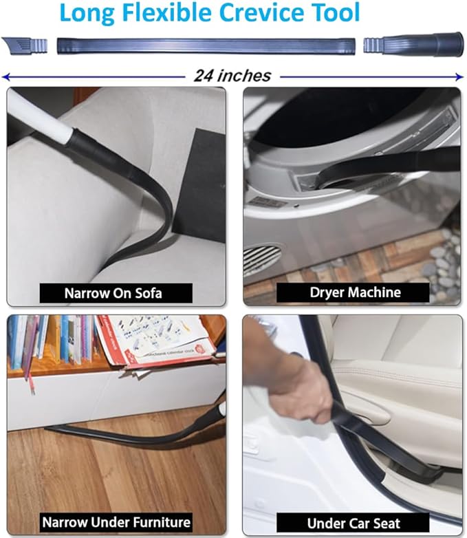 Replacement Vacuum Attachments & Brushes plus Universal Adapter Kit Compatible with Shop Vacs 2-1/4'' 1-7/8'' 1-3/8'' 1-1/4 Inch- Flexible Vacuum Crevice Attachment Tool for Shop Vac Accessories