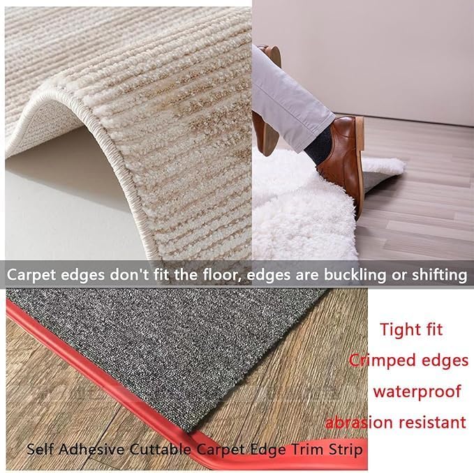 Self Adhesive Carpet Transition Strip with Edge Trim, Designed for Seamless Transitions from Carpet to Tile or Vinyl Floors, Perfect for Doorways.(Gray,40ft)