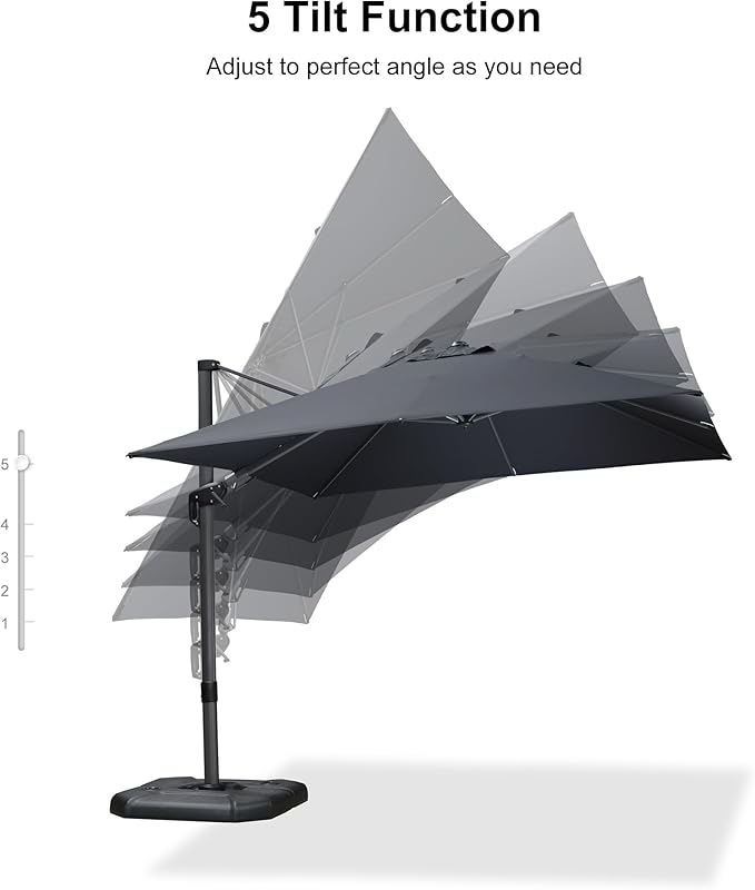 PURPLE LEAF 9.8' X 9.8' Tilting Patio Umbrella with Base Outdoor Cantilever Swivel Square Umbrella with Tilt Aluminum Offset Umbrella with 360-degree Rotation for Garden Deck Pool Patio Grey