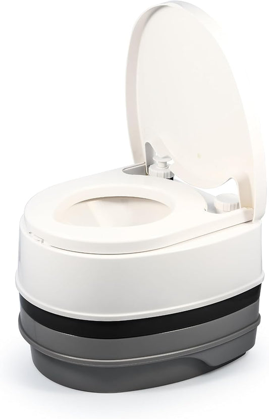 Camco RV Premium Travel Toilet - Features a 5.3-Gallon Detachable Holding Tank, Pump Flush Design & Spring-Loaded Latch (41535)