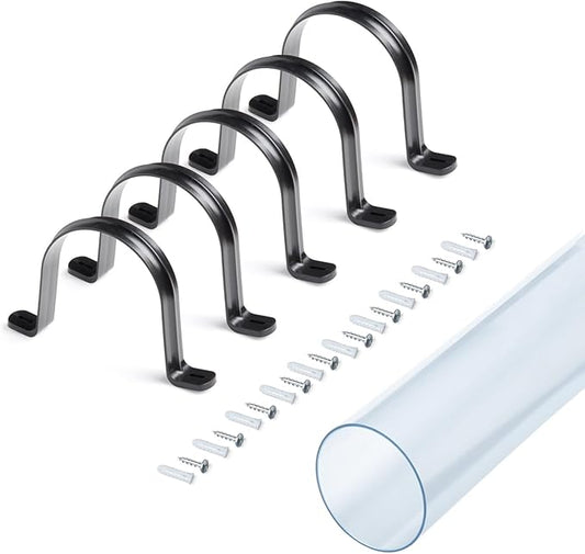 POWERTEC Clear PVC Pipe 4" x 36" Long, 1PK Plastic Tubing and 5PK Pipe Straps w/Anchors & Screws Compatible w/Dust Collection Fittings - Hose for Woodworking Tools (70401V)