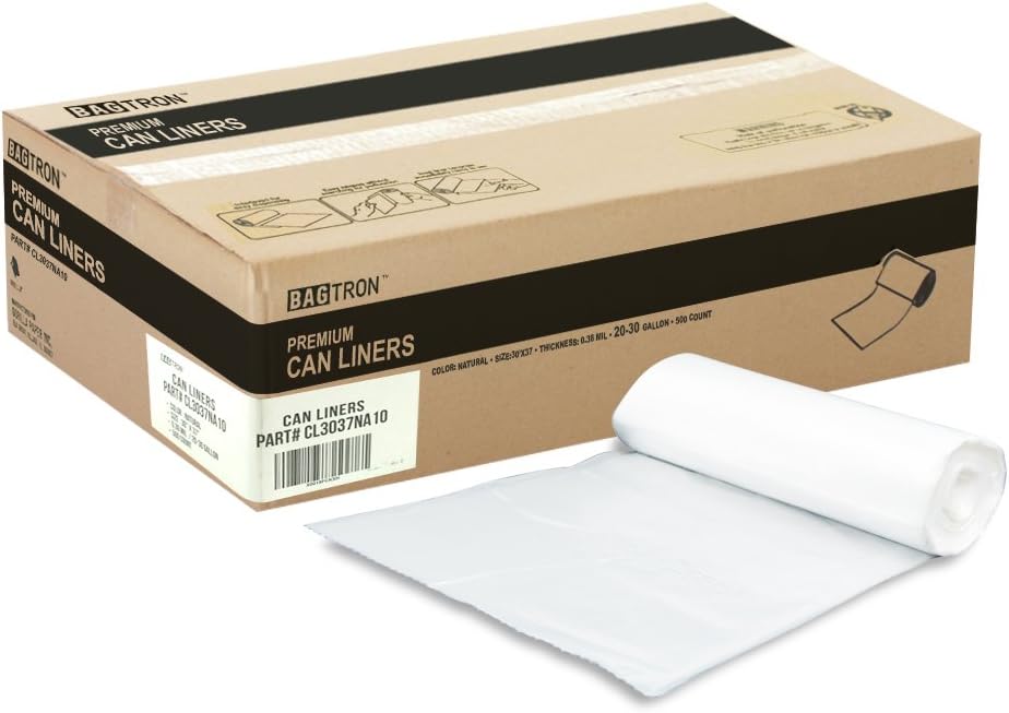 20-30 Gallon Trash Bags, 10 Micron High Density Garbage Can Liners Bulk, 30" x 37", Natural Clear, 500 Count