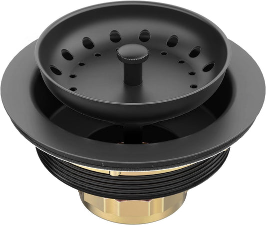 BOTEMY Stainless Steel Black Sink Drain Strainer Kit 3-1/2 inch Kitchen Drain Assembly with Metal Center Knob Basket Stopper Replacement for Standard Kitchen Sinks, Matte Black