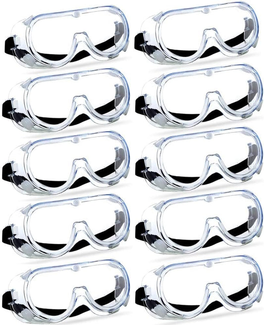 Super More 10PCS Anti-Fog Protective Safety Goggles Clear Lens Wide-Vision Adjustable Chemical Splash Eye Protection Soft Lightweight Eyewear