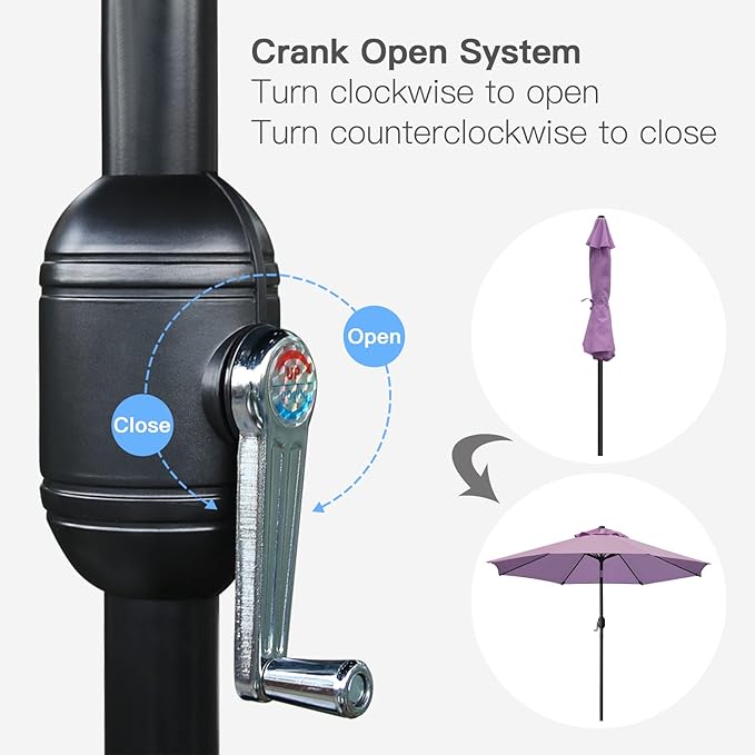 Sunnyglade 9' Patio Umbrella Outdoor Table Umbrella with 8 Sturdy Ribs（Purple）