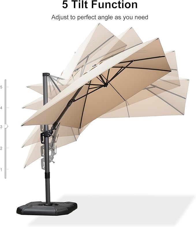 PURPLE LEAF 8.2' X 11.5' Tilting Patio Umbrella with Base Outdoor Cantilever Swivel Rectangle Umbrella Aluminum Offset Umbrella with 360-degree Rotation for Garden Deck Pool Patio Beige