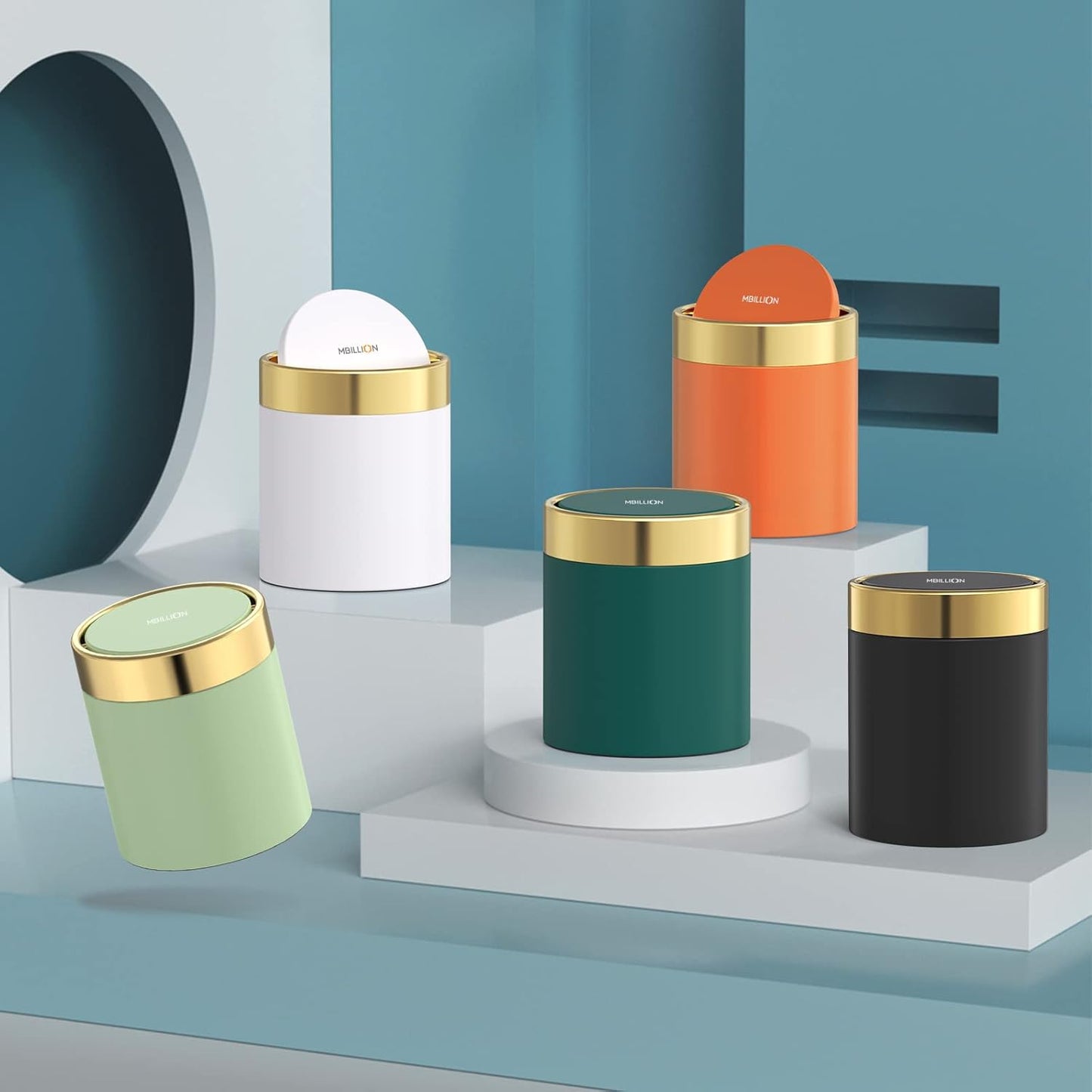 Mini Trash Can with Lid, Desktop Small Trash Can Recycling Bin Cute Metal Garbage Can for Tabletop Countertop Use,Stainless Steel 0.4 Gallon/1.5 Liter Waste Bin for Office Parlor Bedroom,Dark Green