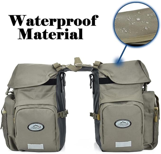 Dreamoon 50L Bike Panniers, Waterproof Bicycle Commuting Bag Saddle Bags with Rain Cover, Bike Rear Seat Bag Carrier with Reflective Trim, Cycling Organizer for Width Less Than 7 inches Rack (Gray)