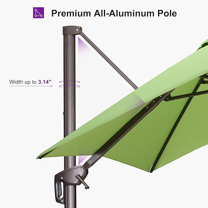 PURPLE LEAF 9' X 11.5' Rectangle Cantilever Umbrella Patio Umbrella Outdoor Aluminum Offset Hanging Umbrella with 360-degree Rotation for Pool Garden Backyard Deck, Green