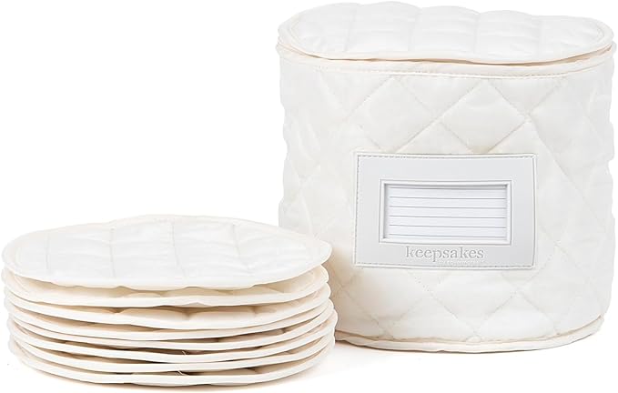 Covermates Keepsakes - Dish Storage - Padded Protection - ID Window - Stain Resistant - Machine Washable - China Storage, Cream