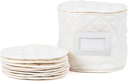 Covermates Keepsakes - Dish Storage - Padded Protection - ID Window - Stain Resistant - Machine Washable - China Storage, Cream