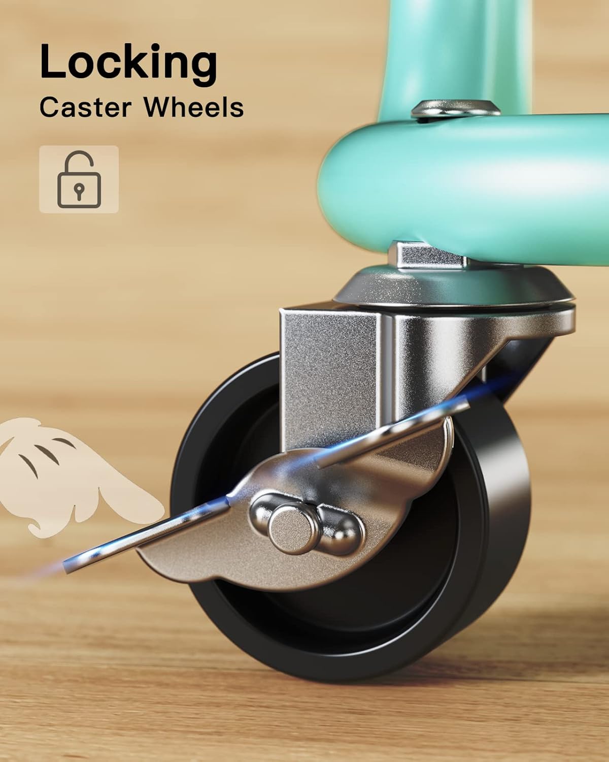 Pipishell 3-Tier Metal Rolling Utility Cart, Heavy-Duty Storage Cart with 2 Lockable Wheels, Multifunctional Mesh Organization Cart for Kitchen Dining Room Living Room (Turquoise)