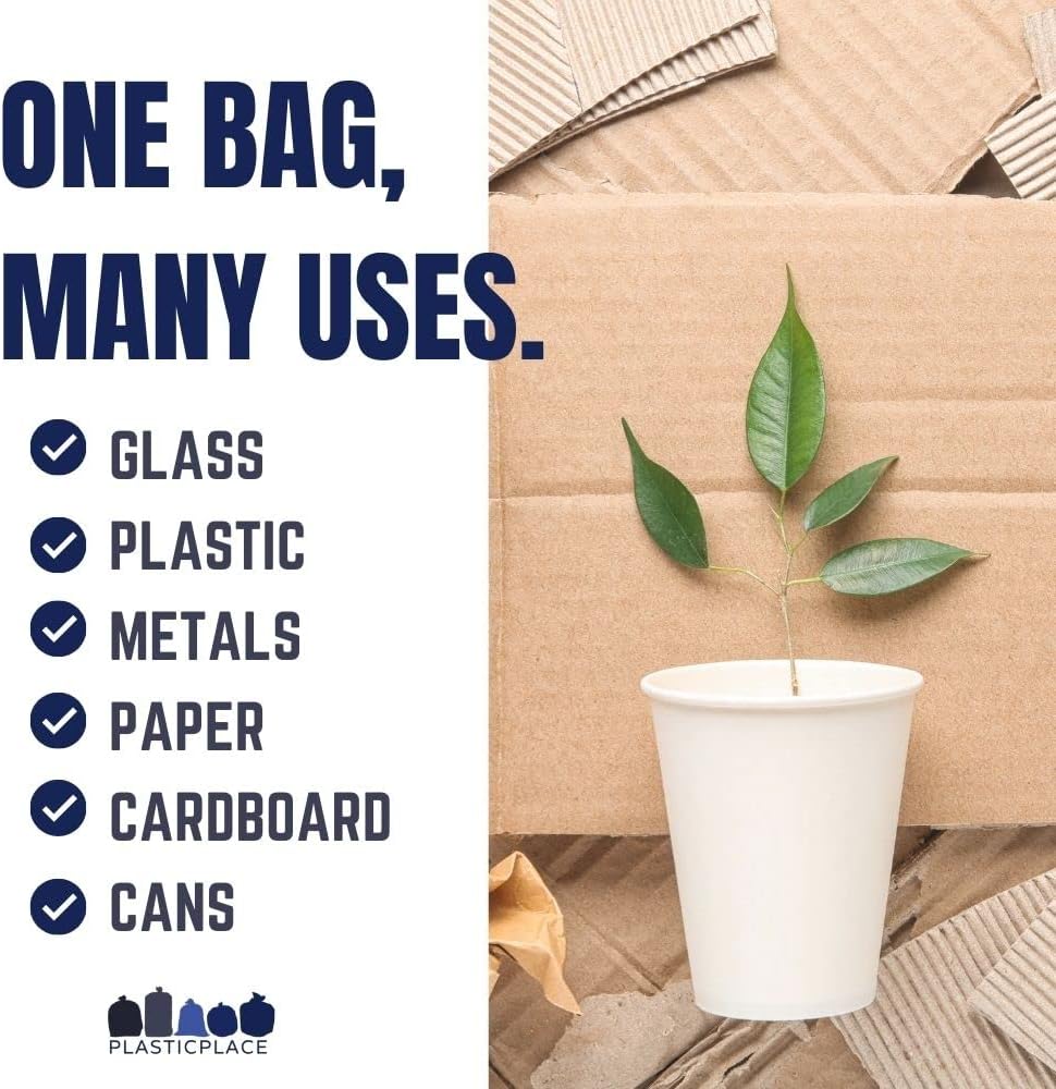 Plasticplace 32-33 Gallon Recycling Trash Bags, 1.2 Mil, Blue Garbage Liners, 33” x 39” (100 Count)