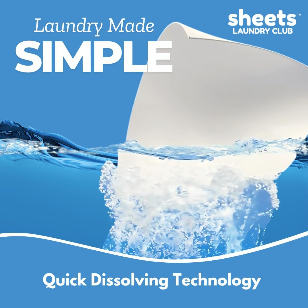 Sheets Laundry Club Laundry Detergent Sheets – 50 Sheets (100 Loads), Fresh Linen, Hassle-Free Laundry, Quick-Dissolving, Hypoallergenic, Septic Safe, Plastic-Free Packaging