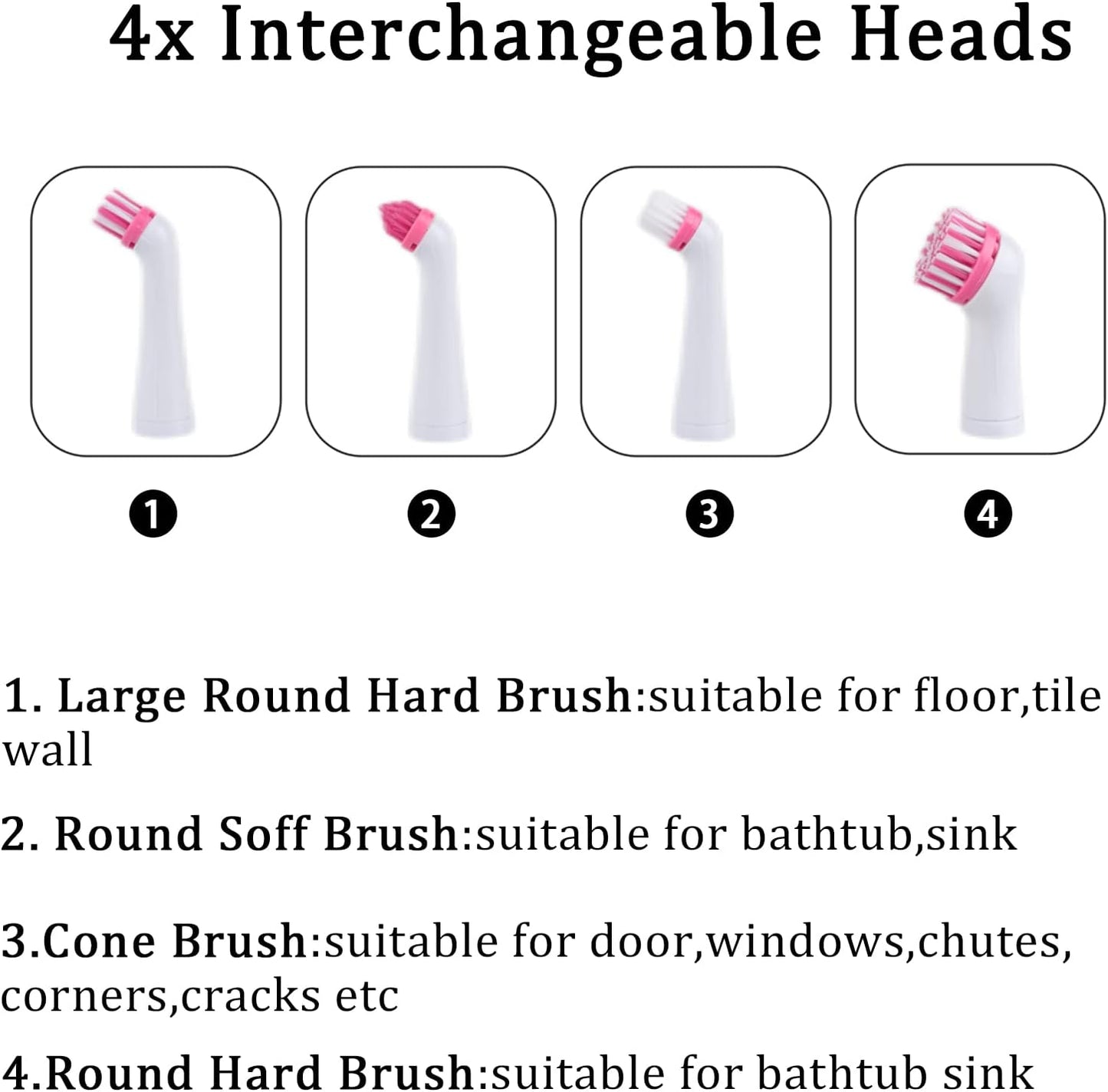 Electric Cleaning Brush with 4 in 1 Multiple Brush Heads,Indoor Household Cordless Motorized Brush for Bathroom Toilet Kitchen Tile Crevice