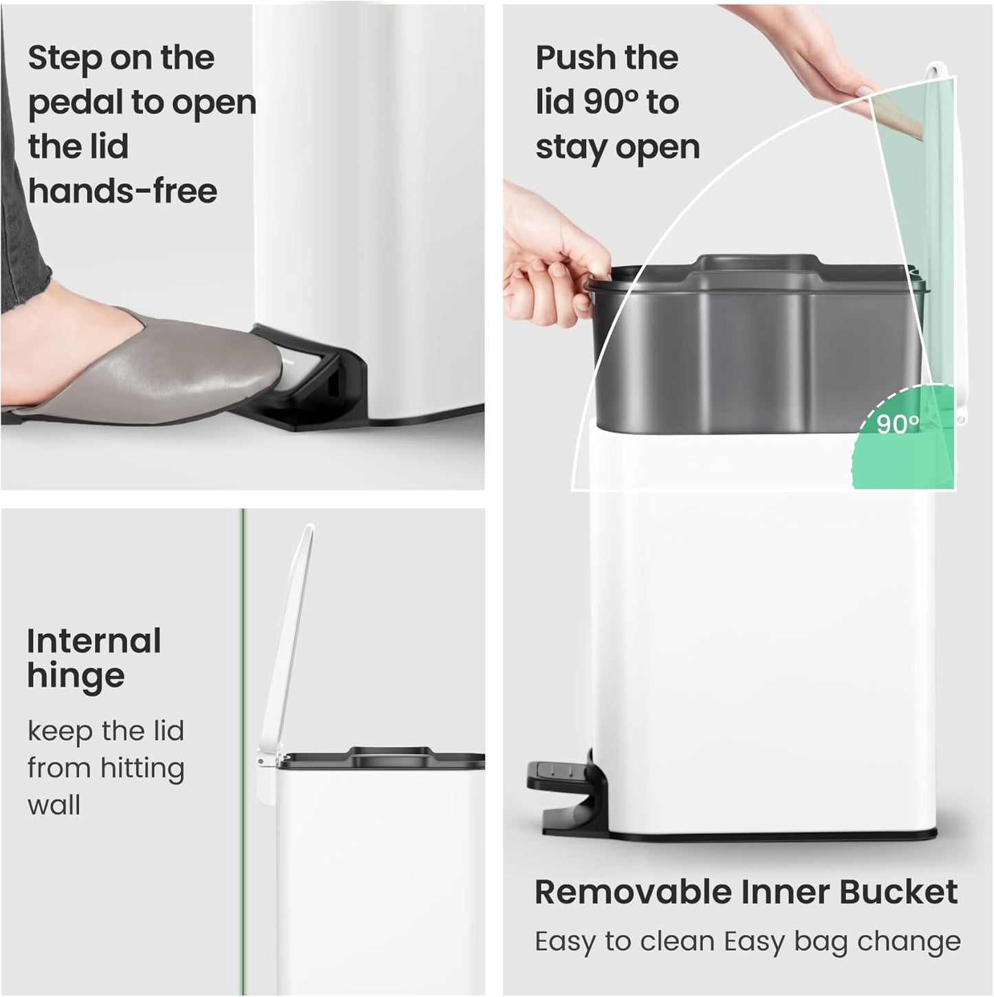 Cesun Small Bathroom Trash Can with Lid Soft Close, Step Pedal, 6 Liter / 1.6 Gallon Stainless Steel Slim Garbage Can for Bedroom, Diaper Waste Basket with Removable Inner Bucket (White)