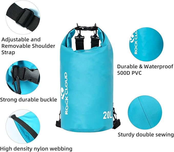 ROCK CLOUD Dry Bag Waterproof 40L Dry Sack for Kayaking Rafting Boating Beach Surfing Swimming Canoe Camping Hiking Fishing Ski, Black