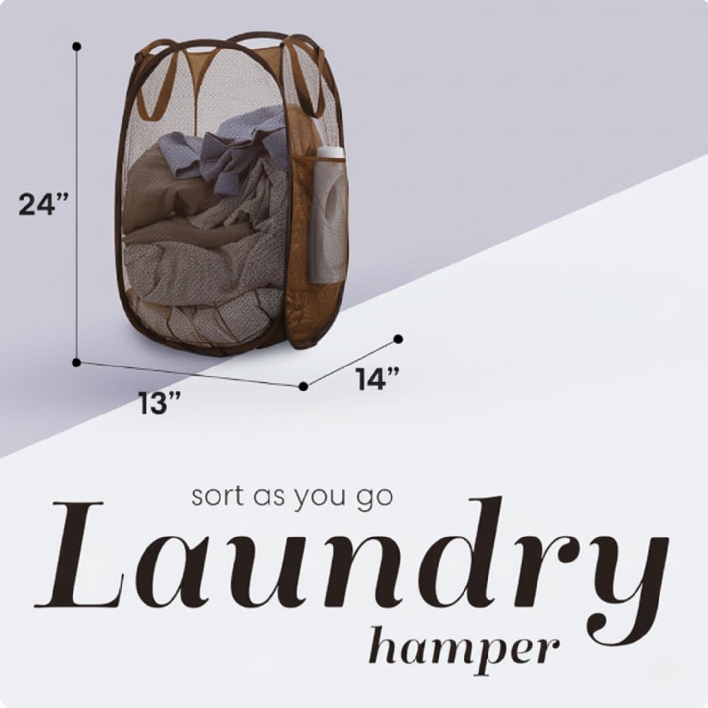 Handy Laundry Collapsible Mesh Pop Up Hamper with Wide Opening and Side Pocket - Breathable, Sturdy, Foldable, and Space-Saving Design for Clothes and Storage (Brown)