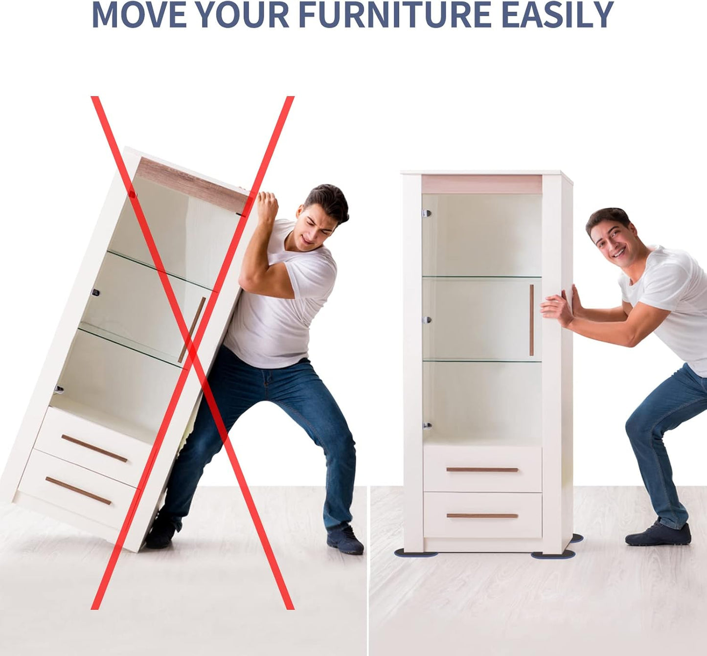 Reusable Large Furniture Movers Sliders for Carpet and Hardwood Floors-8 Pack 9-1/2" Oval Moving Pads Protector for Heavy Duty Sofa Bed Table Desk,Quickly and Easily Move Any Item, Light Blue