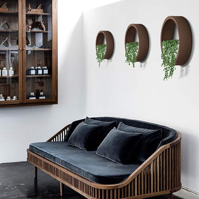 3 Pack Set Wall Planters,Modern Round Glass Wall Planter Succulent Planter Circle Iron Hanging Planter Vase for Herb,Small Cactus Perfect for Balcony, Room and Patio Decor (Black)