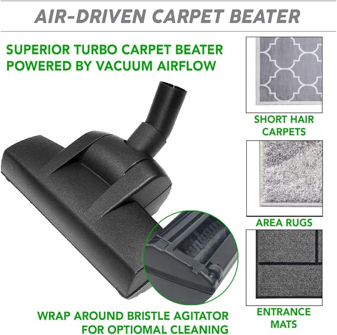 OVO Central Vacuum Deluxe Plus Kit, 50ft ON/Off Low-Voltage Hose, Air Driven Carpet Beater, 12’’ Premium Floor Brush, Cleaning Tools and Easy Storage Accessories